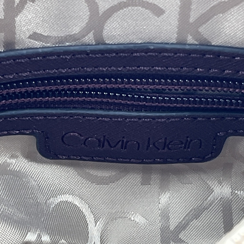 Rare Calvin Klein Signature Allover Monogram Taupe Crossbody Maroon Strap Gold - Picture 12 of 16